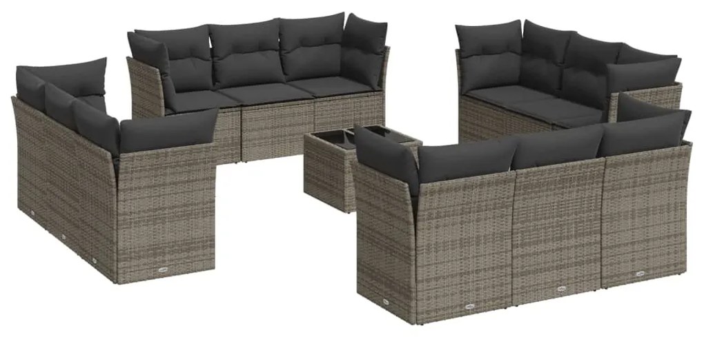 Set divani da giardino 13 pz con cuscini grigio in polyrattan