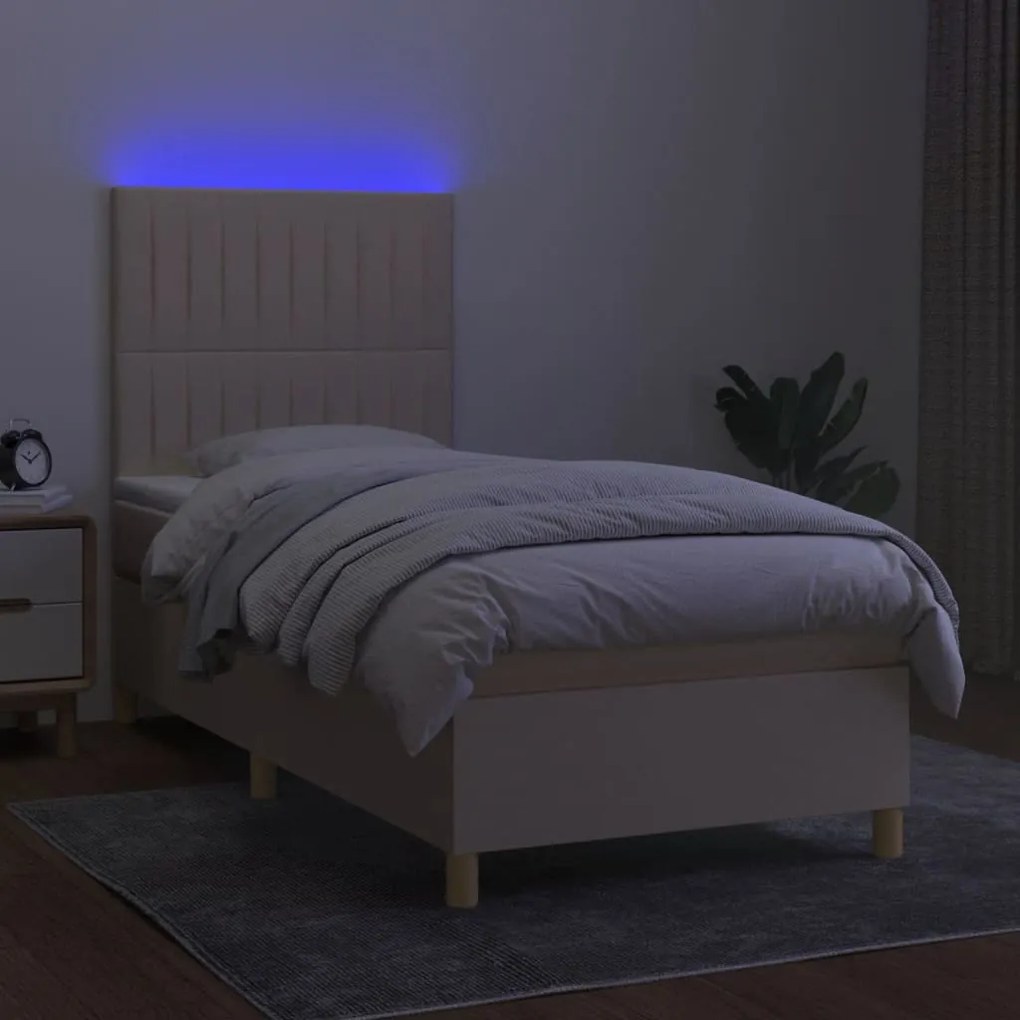 Letto a molle con materasso e led crema 100x200cm in tessuto