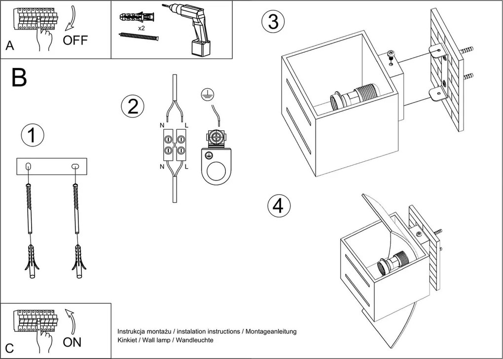 Lampada da Parete LORETO G9 in Alluminio e Vetro - Nera