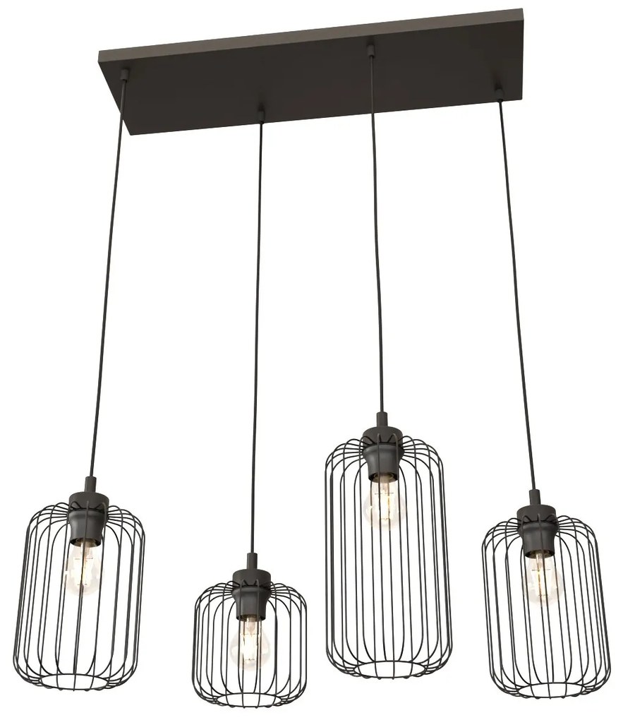 Sospensione Minimal Industrial Vander 4 Luci Lineari Nera