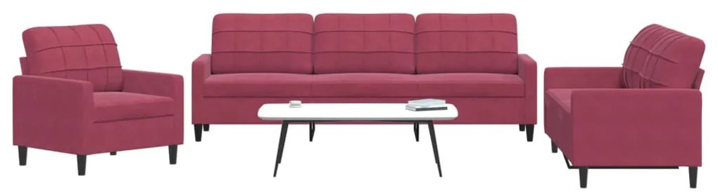 Set Di Divani 3 Pz Con Cuscini Rosso Vino İn Velluto /