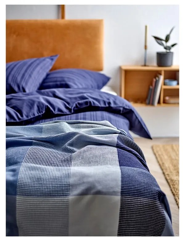 Set copripiumino e federa blu scuro in tessuto damascato per letto singolo/per letto esteso 140x220 cm Noble – Södahl