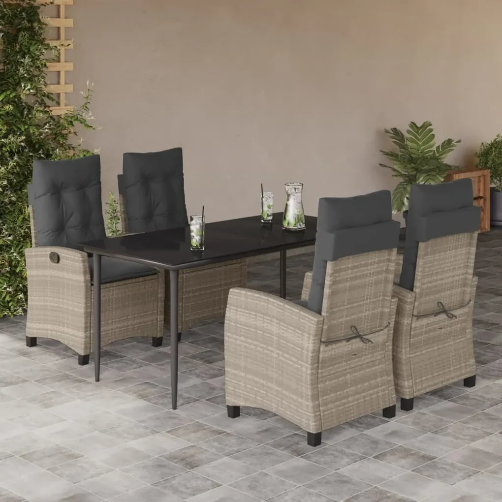 Set pranzo da giardino 5pz con cuscini grigio chiaro polyrattan