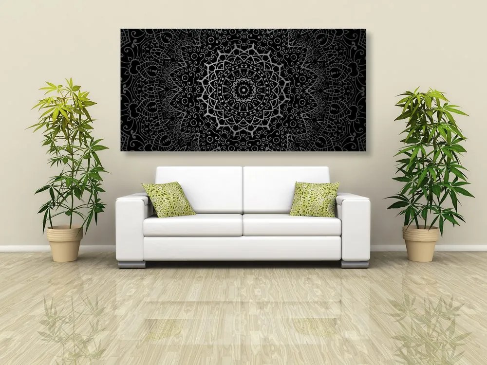 Quadro su tela – Mandala vintage in stile indiano in bianco e nero
