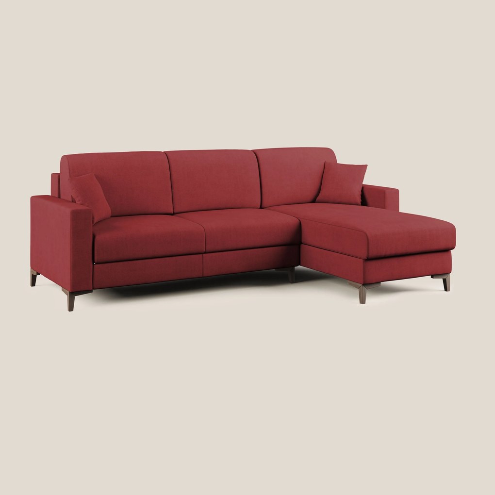 Kafka divano letto angolare in morbido tessuto impermeabile T02 rosso