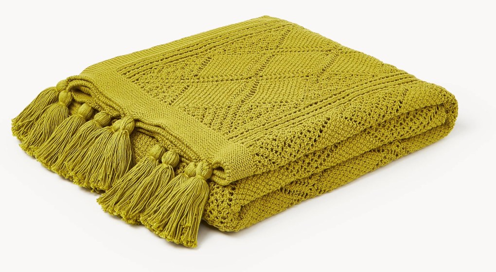 Coperta lavorata a maglia con nappe Sarah