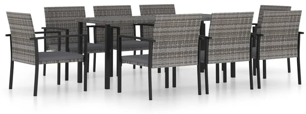 Set da Pranzo da Giardino 9 pz in Polyrattan Grigio