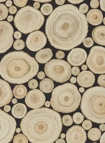 Holzscheiben Tapete Alnwick Logs von Sanderson - Black