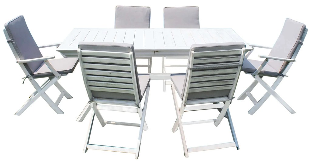 CAESAR - set tavolo in legno massiccio di acacia con 4 sedie e 2 poltrone Sortis