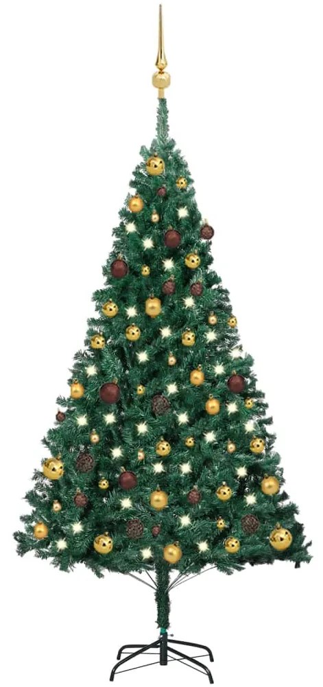 Albero di Natale Preilluminato con Palline Verde, Albero di Natale Preilluminato con Palline Verde 150 cm PVC II