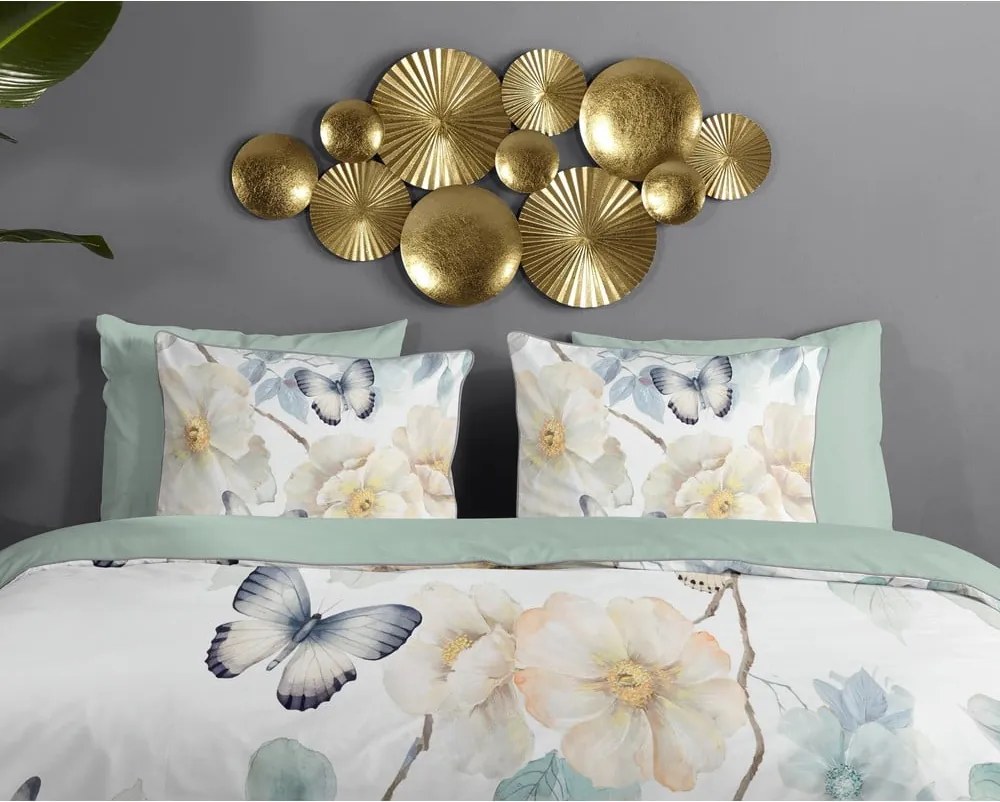 Set copripiumino e federa bianco/verde in raso di cotone per letto matrimoniale ed esteso 200x220 cm Adiwanya – Descanso