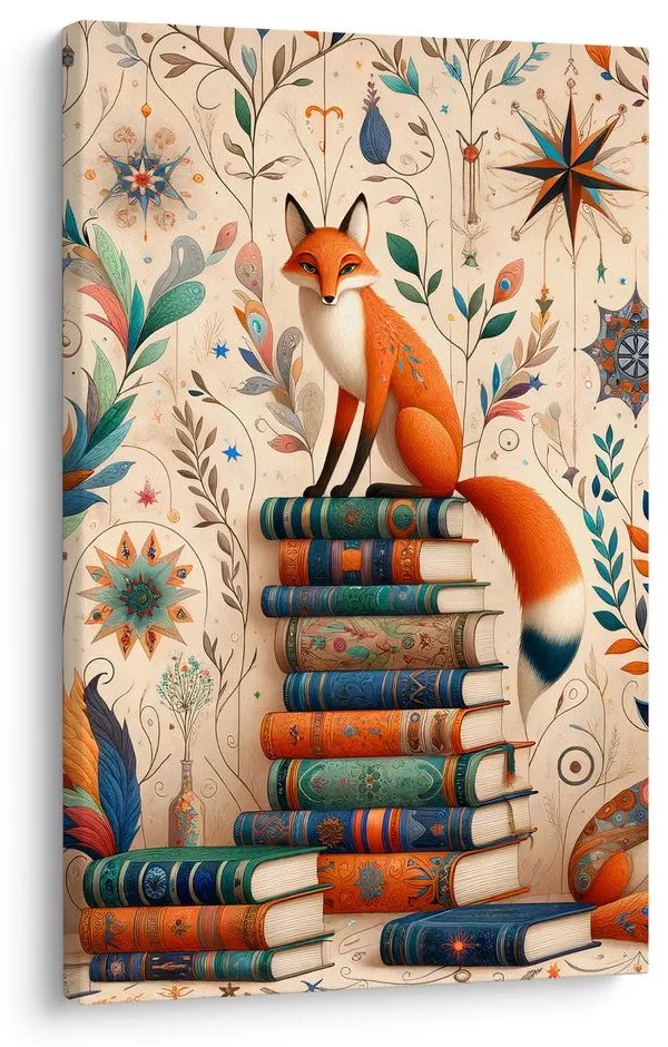 Quadro su tela – Volpi e biblioteca magica