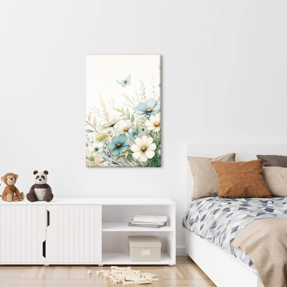 Quadro su tela – Fiori di prato con farfalle