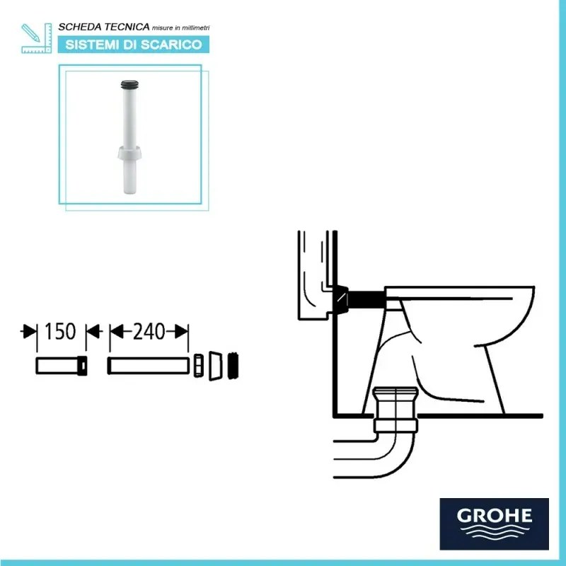 Cassetta di risciacquo 80 mm con canotto per WC Grohe da incasso