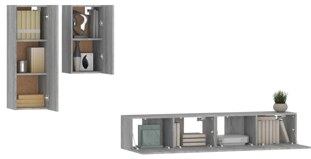 Set di Mobili Porta TV 4 pz Grigio Sonoma in Legno Multistrato