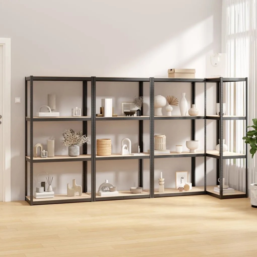 Mensole 4 Ripiani 4pz Antracite İn Acciaio E Legno Multistrato /