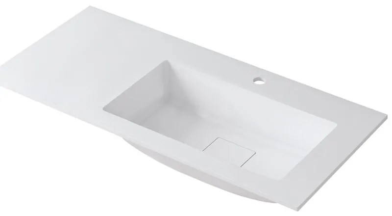Lavabo a incasso rettangolare vasca a destra L 100.5 x H 15 x P 46 cm in resina bianco lucido