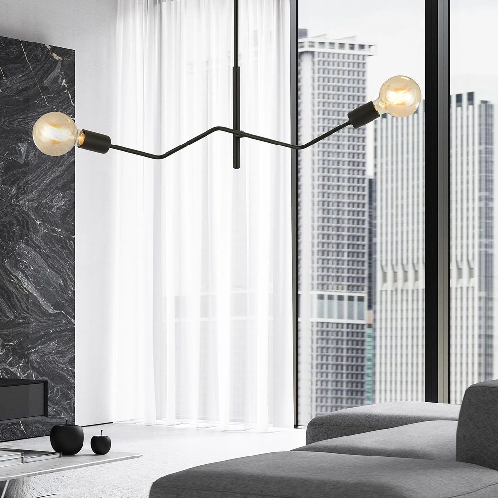Sospensione Industrial 2 Luci Febe In Acciaio Nero E Bracci Regolabili