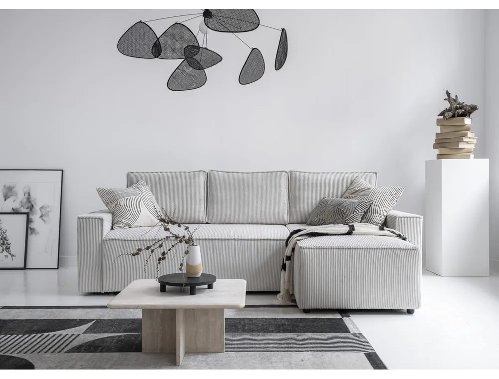 Divano letto angolare in velluto a coste bianco Brave Dave - Miuform