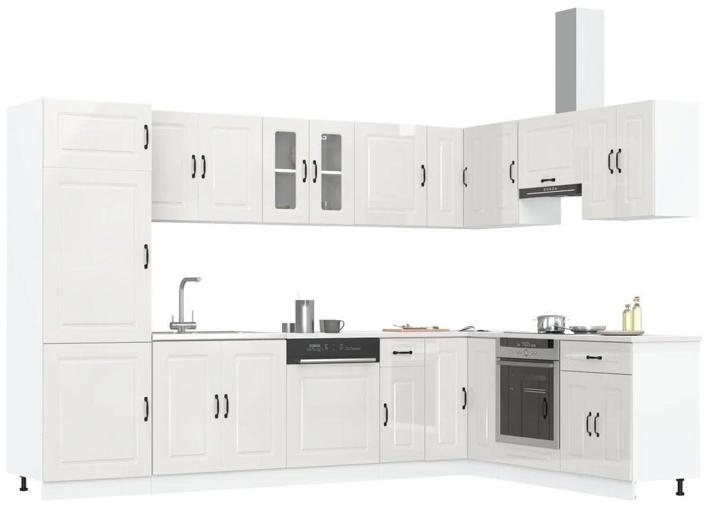 Mobiletto da cucina ""kalmar"" con doppi lavabi in legno ingegnerizzato bianco lucido