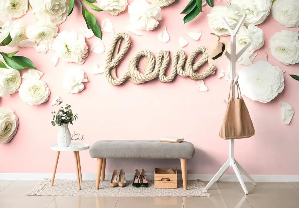Carta da parati autoadesiva – Scritta Love in stile romantico