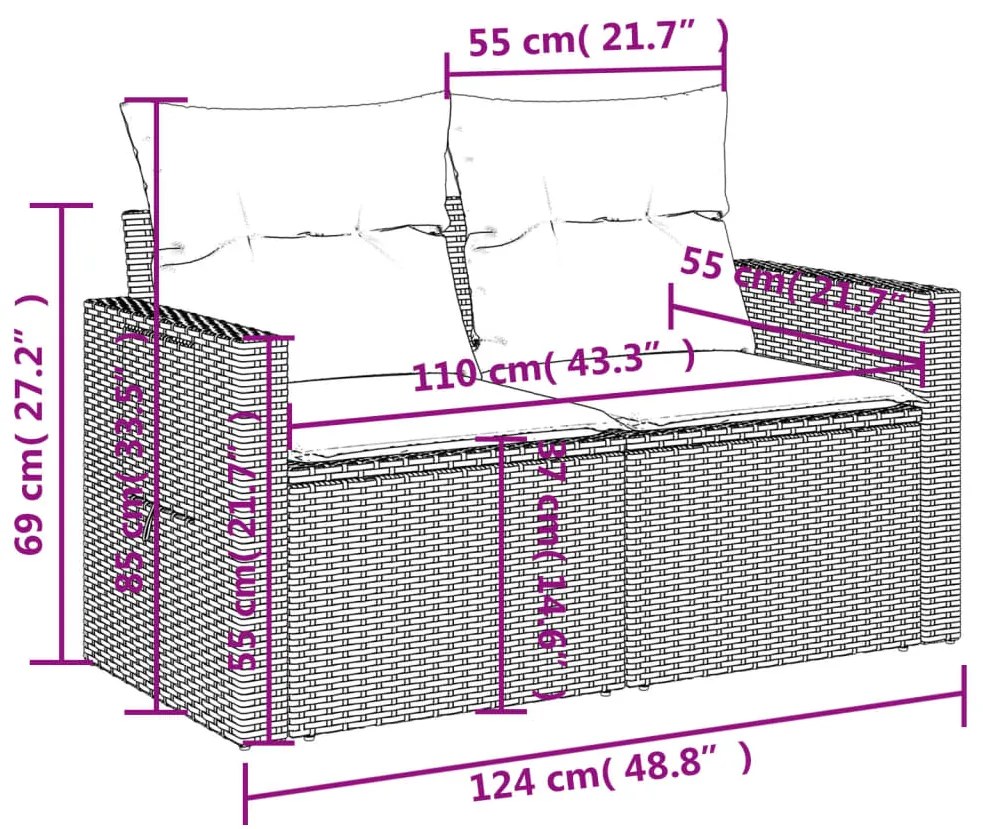 Set Divani da Giardino 7 pz con Cuscini Grigio in Polyrattan