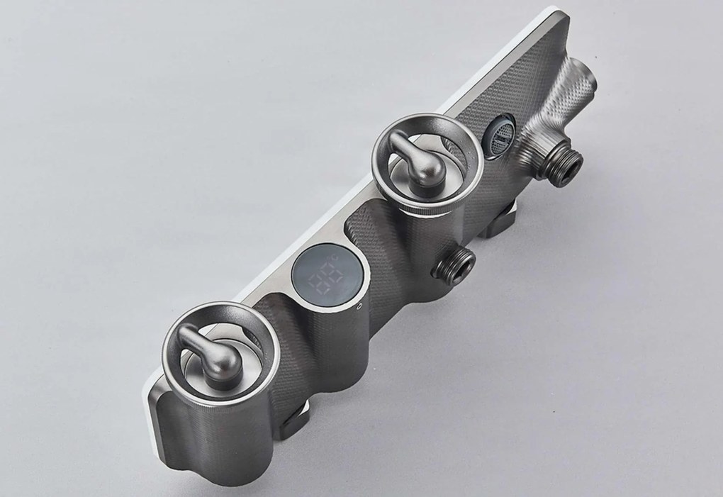 Sistema doccia esterno ELT1104 termostatico digitale a 4 uscite, grigio canna di fucile — Cromo - bianco
