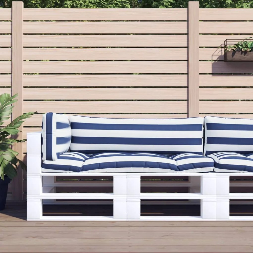 Cuscini Per Pallet 3 Pz Strisce Blu E Bianche Tessuto Oxford /
