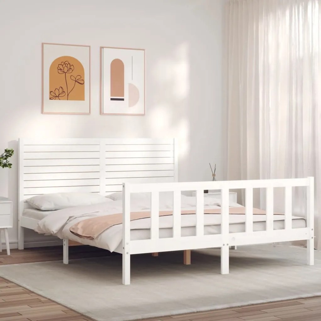 Giroletto Senza Materasso Bianco 160x200 Cm Legno Massello Pino /