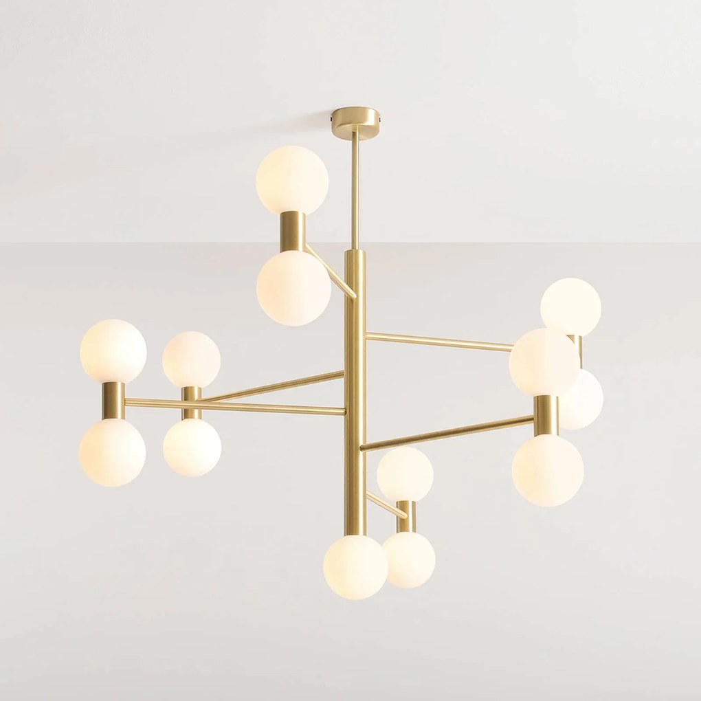 ALDEX Lampada a sospensione Flare, 13 luci, ottone/bianco opalino, vetro