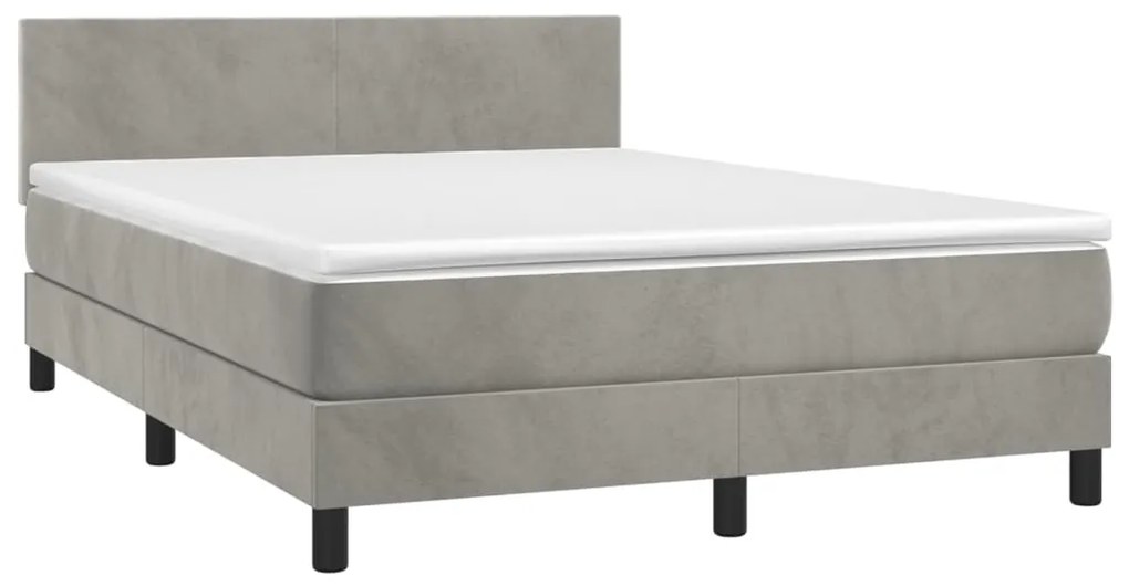 Letto a Molle Materasso e LED Grigio Chiaro 140x190 cm Velluto