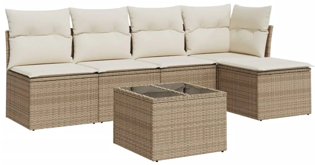 Set divano da giardino 6 pz con cuscini beige in polyrattan