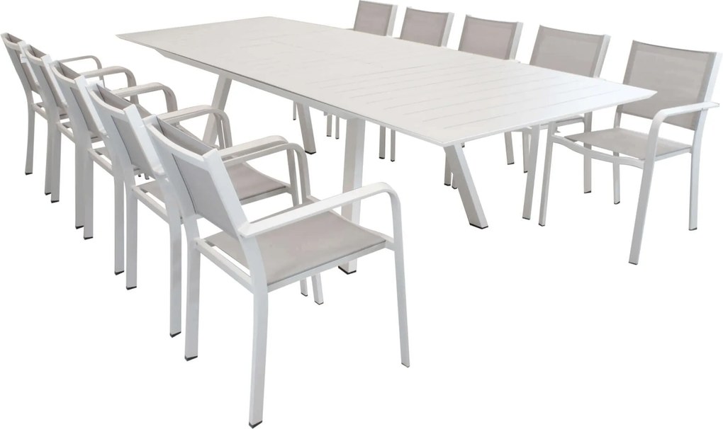SPLENDOR - set tavolo in alluminio cm 200/300 x 110 x 75 h con 10 poltrone Splendor