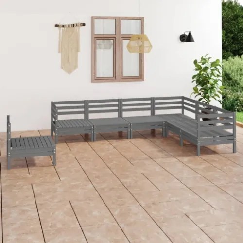 Set Divani da Giardino 7 pz in Legno Massello di Pino Grigio