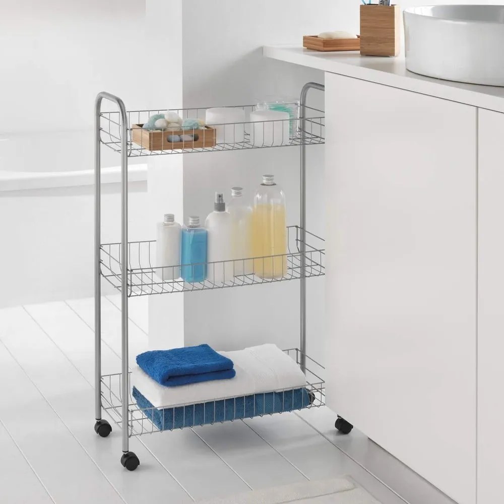 Supporto mobile con 3 ripiani Ascona Slim De Luxe, altezza 84 cm - Metaltex