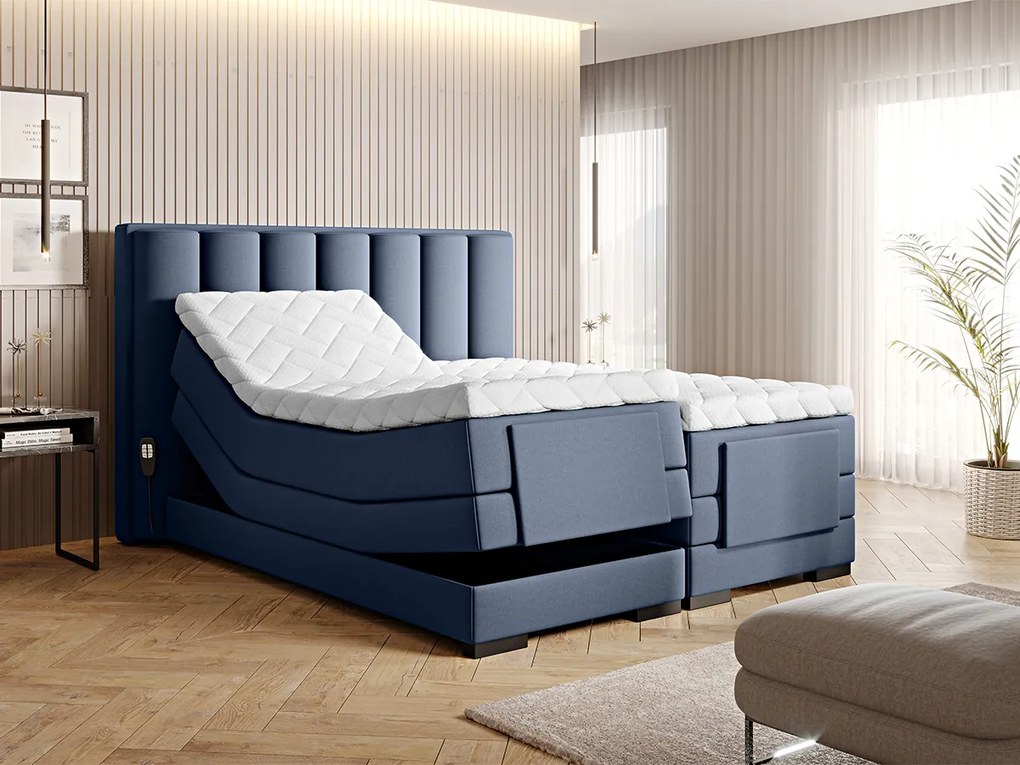 Letto motorizzato matrimoniale boxspring Utrecht - 160 x 200 cm , Tessuto azzurro