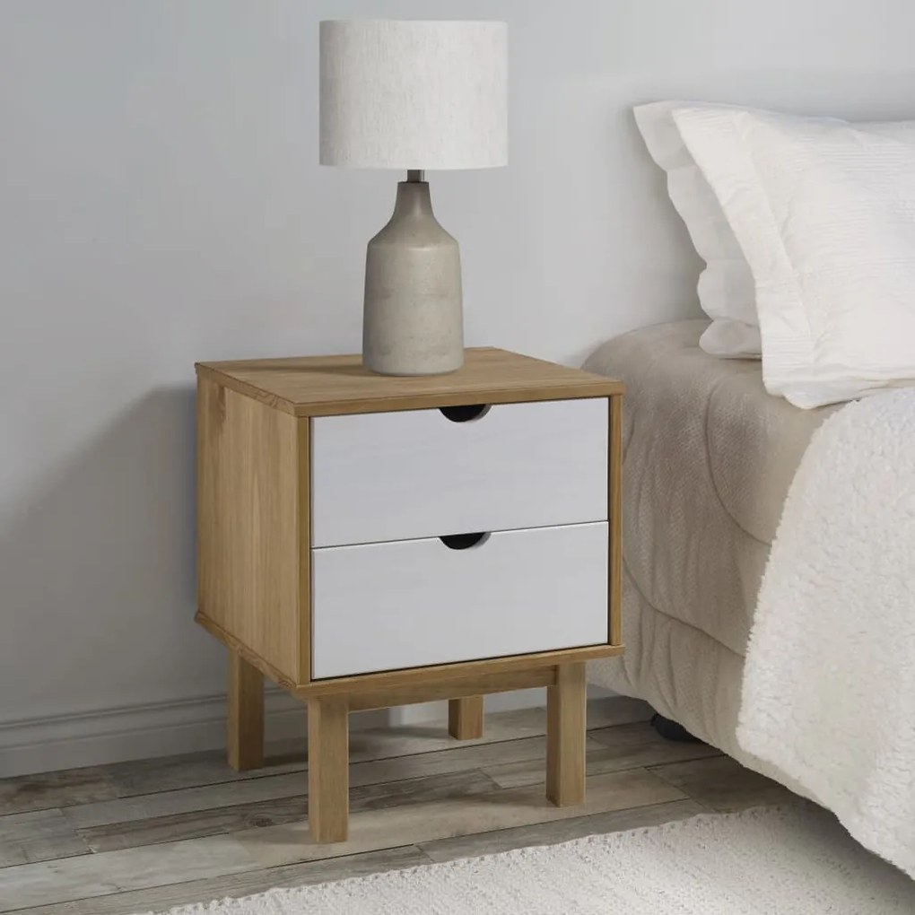 Comodino Otta Marrone E Grigio 45x39x57 Cm İn Legno Di Pino /