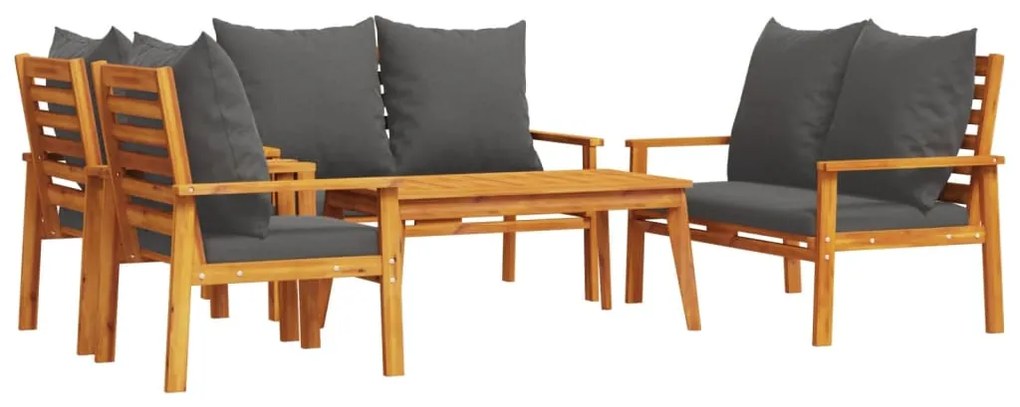 Set salotto da giardino 5 pz con cuscini legno massello acacia