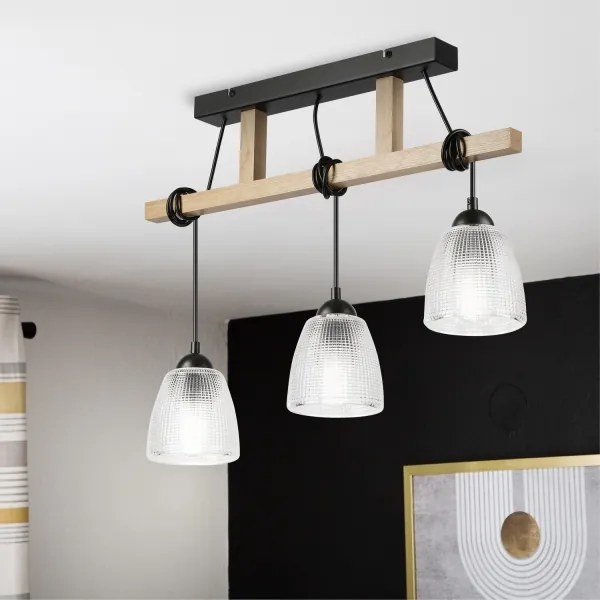 Lampadario a sospensione con cavo LEANDRA 3xE27/15W/230V rovere/nero