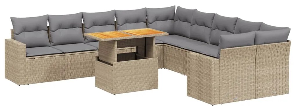 Set divani da giardino 11 pz con cuscini beige in polyrattan