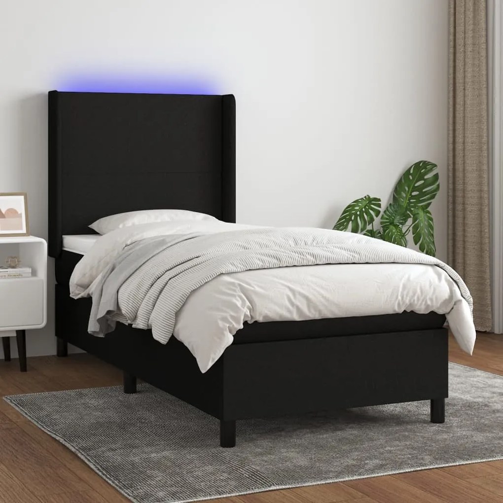 Letto A Molle Con Materasso E Led Nero 90x190 Cm İn Tessuto /