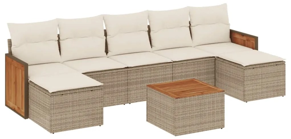 Set divano da giardino 8 pz con cuscini beige in polyrattan