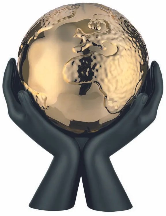 Bongelli preziosi statua moderna scultura mani mondo collezione Globe cm 12 x 13 NERO ORO