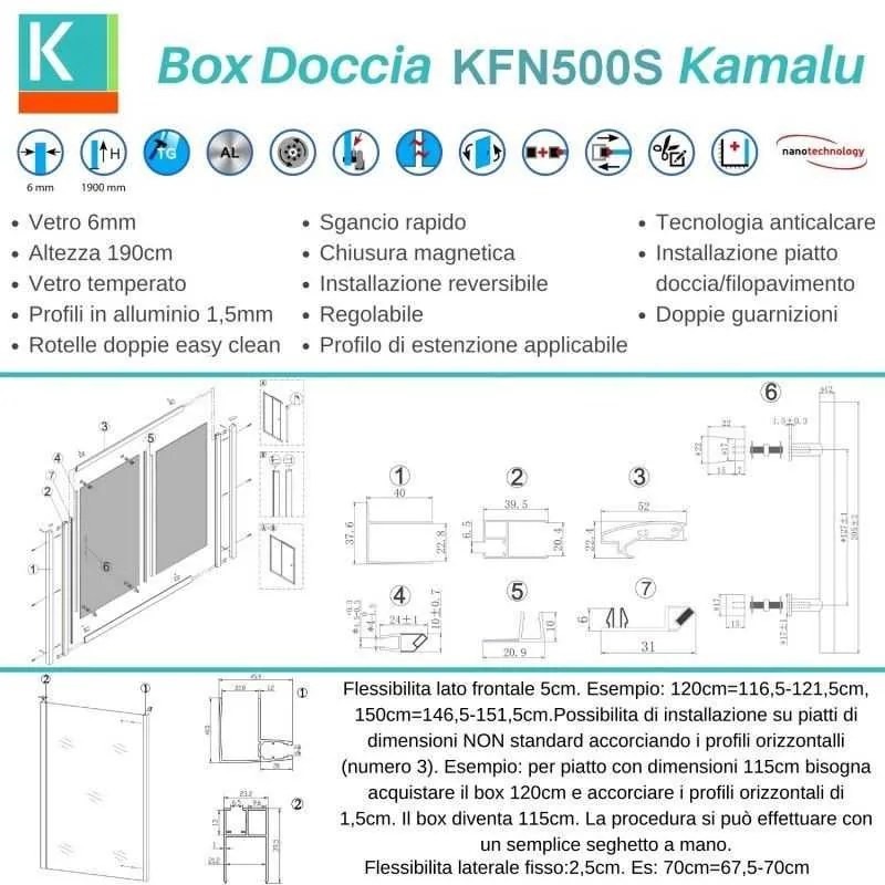 Kamalu - Box doccia vetro piumato 70x140 telaio nero opaco | KFN5000SN