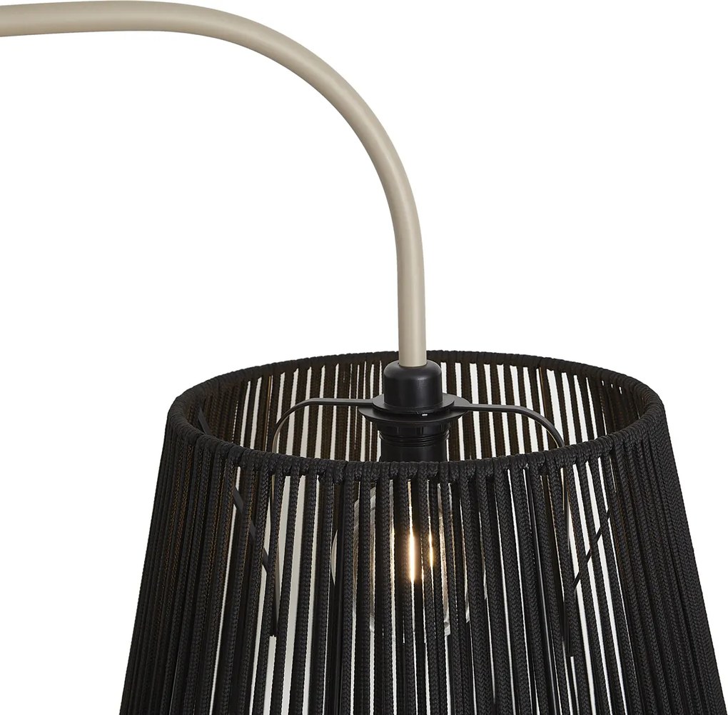 Lampada da terra per esterni Japandi beige con paralume in corda nera IP44 - Arc Jayla