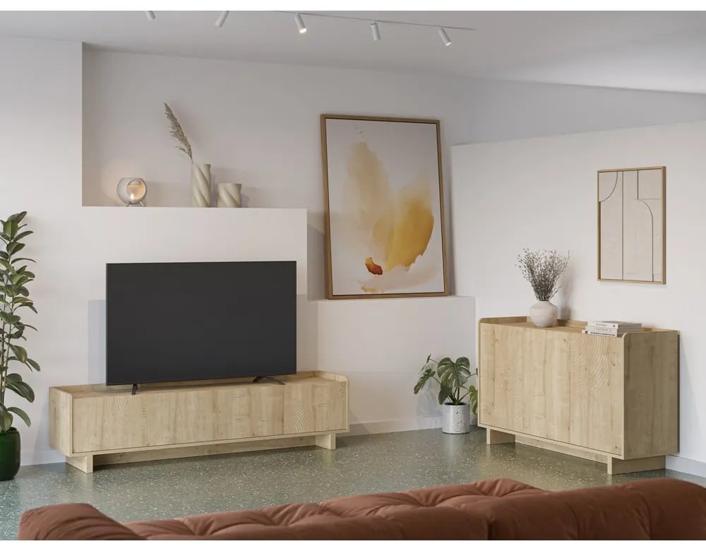 Mobile TV di colore naturale con effetto rovere 180x45x40 cm Daira – Marckeric