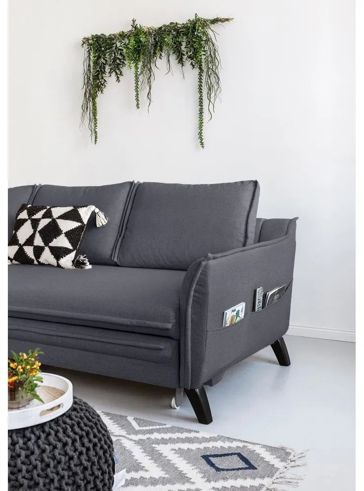 Divano letto angolare antracite, angolo sinistro Charming Charlie - Miuform