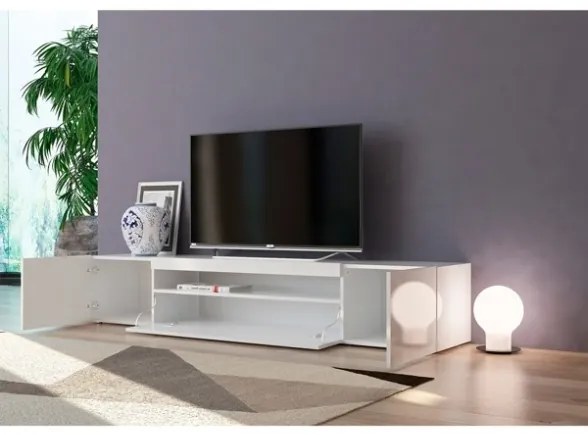 Mobile Porta TV Basso 200x40x36 Con 3 Ante Bianco Laccato Lucido Daiquiri