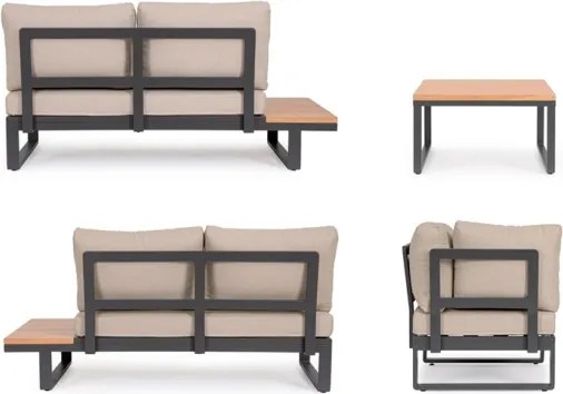 Salotto Angolare In Alluminio Con Cuscini E Tavolino Zelmar Antracite Bizzotto