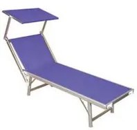 lettino alluminio piegh. pesante con parasole tessuto texilene blu - cm.61x184x38/100h. con viti inox fer182010